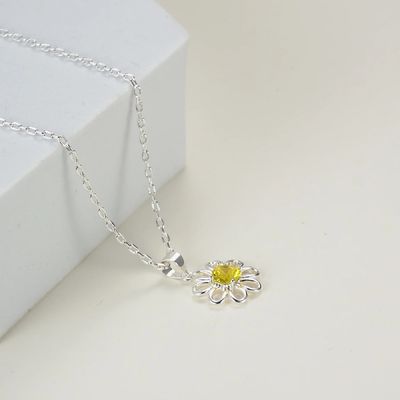 925 Sterling Silver Sunflower Pendant with Chain Jewelry Design Yellow Cubic Zircon