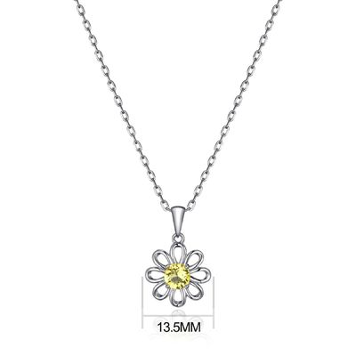925 Sterling Silver Sunflower Pendant with Chain Jewelry Design Yellow Cubic Zircon