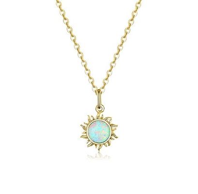 Sunflower Opal And Diamond Necklace 15MM Women'S Opal Necklace 45CM+5CM