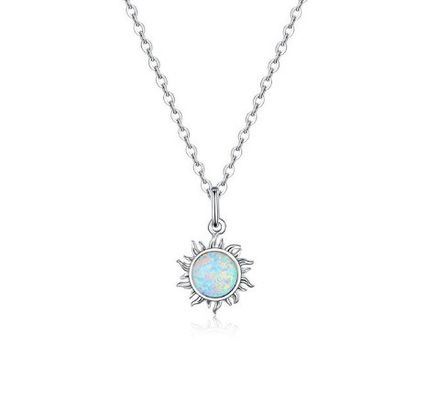 Sunflower Opal And Diamond Necklace 15MM Women'S Opal Necklace 45CM+5CM