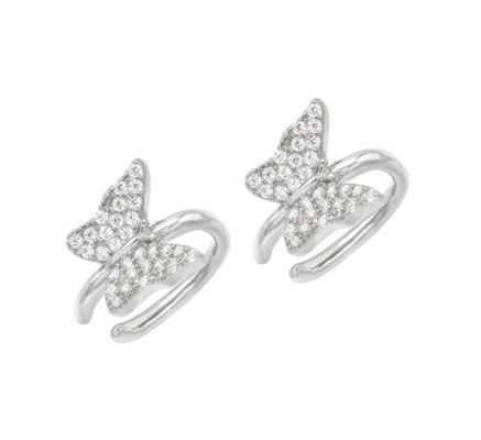 18K Gold Plated Butterfly Earring Cuff With Micron Pave White CZ Trendy Women Jewelry