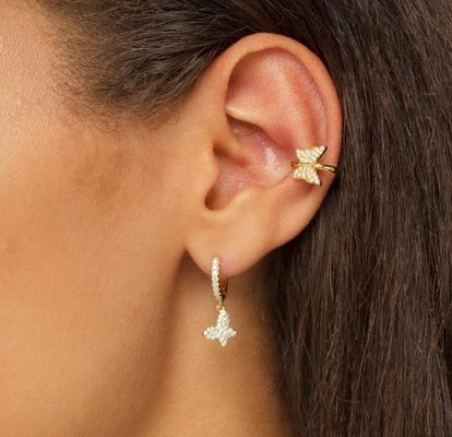 18K Gold Plated Butterfly Earring Cuff With Micron Pave White CZ Trendy Women Jewelry