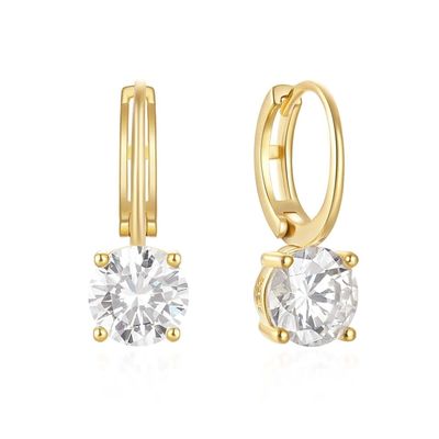 925 Sterling Silver Arrived 18K Gold Plated Solitaire White Cubic Zircon Huggies Earrings