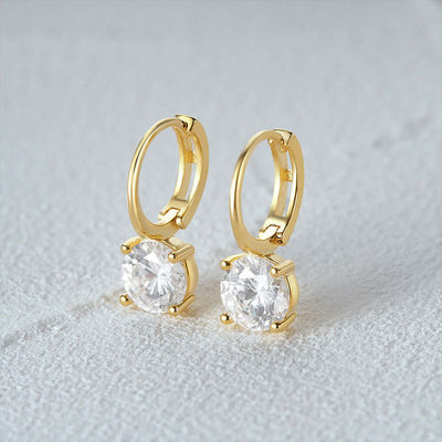 925 Sterling Silver Arrived 18K Gold Plated Solitaire White Cubic Zircon Huggies Earrings