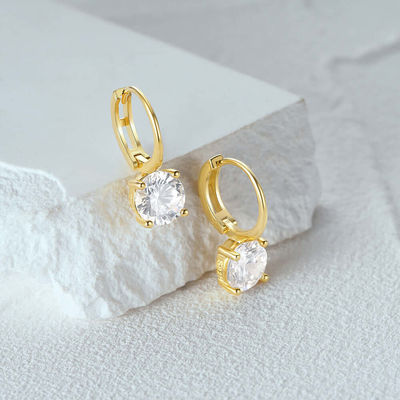 925 Sterling Silver Arrived 18K Gold Plated Solitaire White Cubic Zircon Huggies Earrings
