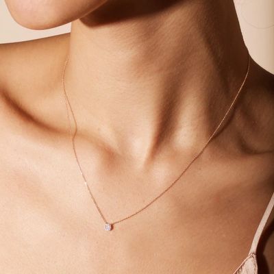 Disc Shaped Tiny 18K Gold Plated CZ Diamond Necklace for Girls in Classic Style Design