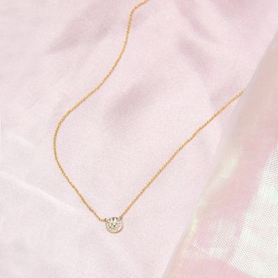 Disc Shaped Tiny 18K Gold Plated CZ Diamond Necklace for Girls in Classic Style Design