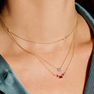 Disc Shaped Tiny 18K Gold Plated CZ Diamond Necklace for Girls in Classic Style Design