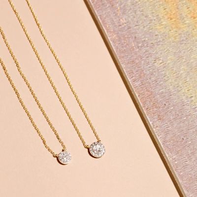 Disc Shaped Tiny 18K Gold Plated CZ Diamond Necklace for Girls in Classic Style Design