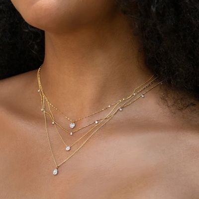 Disc Shaped Tiny 18K Gold Plated CZ Diamond Necklace for Girls in Classic Style Design