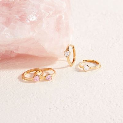 925 Sterling Silver 14k Gold Plated Sparkling Heart Girls Hoop Earrings Perfect For Everyday Wear