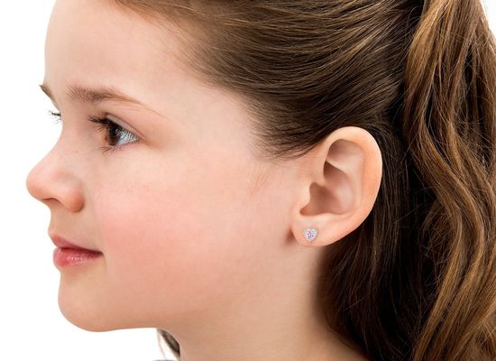 925 Sterling Silver Heart Shaped Pink & White CZ Stud Earrings with Pave Setting for Children's Fine Jewelry