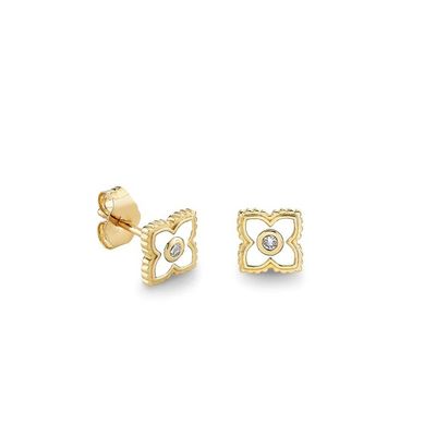 18K Gold Plated Turquoise Enamel Mini Stud Flower Earrings in 925 Sterling Silver
