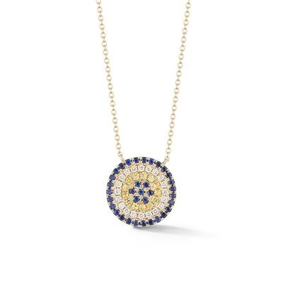 Blue and White CZ Necklace Circle Shaped 925 Sterling Silver for Girls' Stunning Look