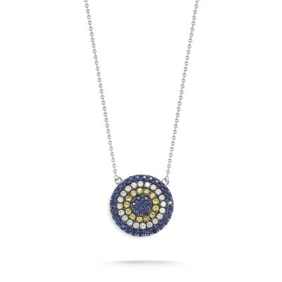 Blue and White CZ Necklace Circle Shaped 925 Sterling Silver for Girls' Stunning Look