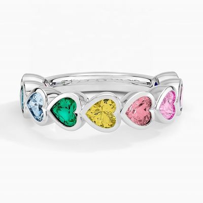 18K Gold Heart Shaped Rainbow Bezel Ring for Valentine's Day Gift from Fashion Jewelry