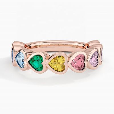 18K Gold Heart Shaped Rainbow Bezel Ring for Valentine's Day Gift from Fashion Jewelry