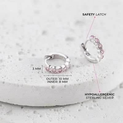 Gorgeous Fine Jewelry 925 Sterling Silver Pink Flower Gemstone Girls Hoop Earrings
