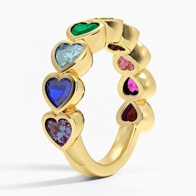 18K Gold Heart Shaped Rainbow Bezel Ring for Valentine's Day Gift from Fashion Jewelry