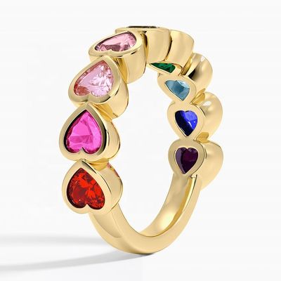 18K Gold Heart Shaped Rainbow Bezel Ring for Valentine's Day Gift from Fashion Jewelry
