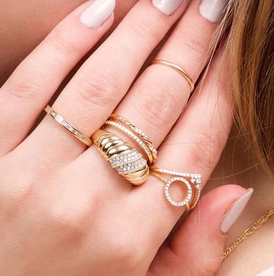 Platinum Plating Round Brilliant Cut Diamond Dome Ring For Women Fine Jewelry OEM / ODM