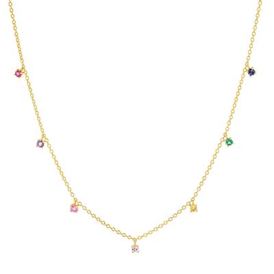 925 Silver Children's Necklace featuring Playful Rainbow Gemstone Zircon for Sparkle