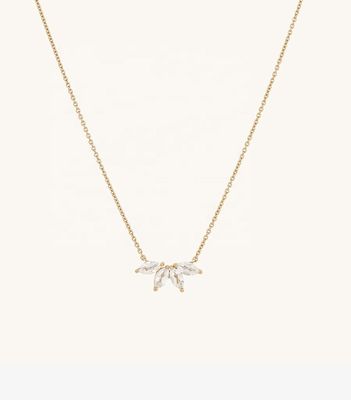 925 Silver 14K Plated Necklace 18" Marquise Topaz Pendant And White CZ Diamonds