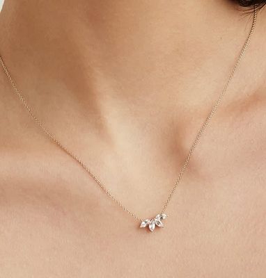 925 Silver 14K Plated Necklace 18" Marquise Topaz Pendant And White CZ Diamonds