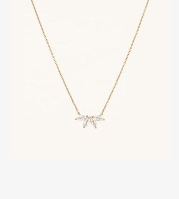 925 Silver 14K Plated Necklace 18" Marquise Topaz Pendant And White CZ Diamonds