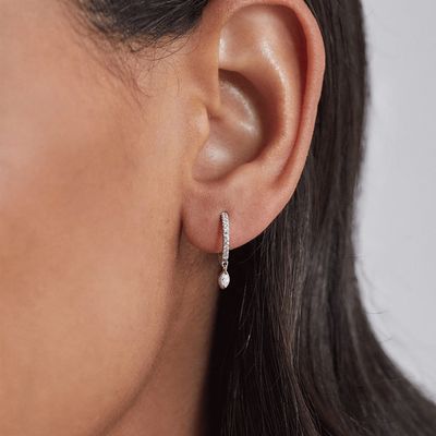 925 Sterling Silver Marquise Cut Zircon Drop Hoop Earrings for Engagement Occasion with 12mm Hoop Diameter and 2mm Thickness