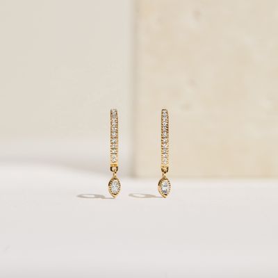 925 Sterling Silver Marquise Cut Zircon Drop Hoop Earrings for Engagement Occasion with 12mm Hoop Diameter and 2mm Thickness