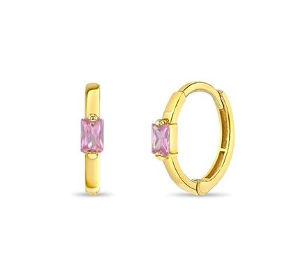 14K Gold Plated 10mm Baguette Cut Pink Cubic Zircon Children's Hoop Earrings with 50PRS MOQ