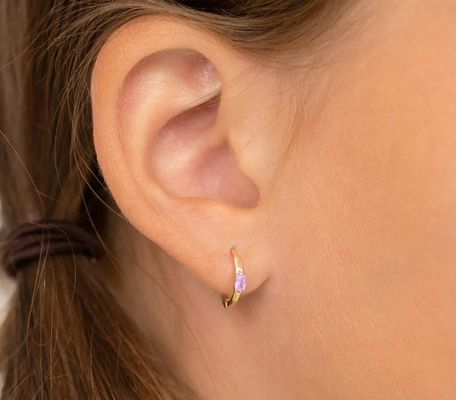 14K Gold Plated 10mm Baguette Cut Pink Cubic Zircon Children's Hoop Earrings with 50PRS MOQ