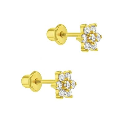 5MM 18k Gold Plated Flower Baby Earrings Perfect Gift for Kids in 925 Sterling Silver