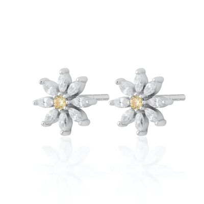 925 Sterling Silver 18K Gold Plated Flower Design Stud Earrings with Marquise Cut and Claw Setting