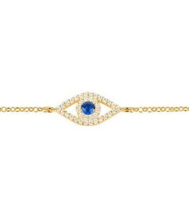Rose Gold Thin Silver Chain Bracelet White Blue CZ Eye 925 Sterling Silver