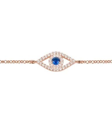 Rose Gold Thin Silver Chain Bracelet White Blue CZ Eye 925 Sterling Silver