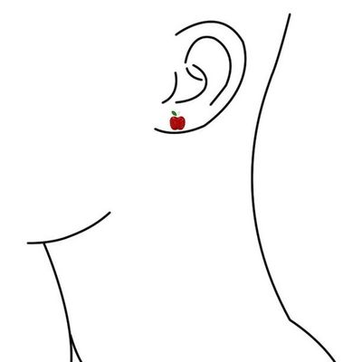 Delightful Red and Green Enamel Apple Earrings for Little Girls in 925 Sterling Silver