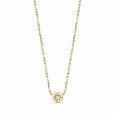 Gold Plated 925 Sterling Silver Starburst Diamond Disc Pendant Necklace for Daily Wear