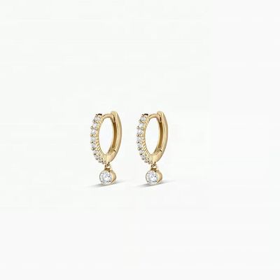 Trendy 14K Gold Plated Zircon Drop Pave Huggie Earrings with 9.5 mm Profile Diameter and 12 mm Total Drop