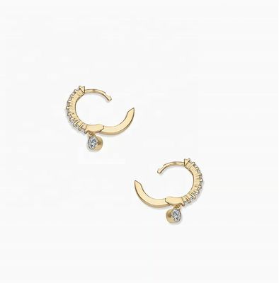 Trendy 14K Gold Plated Zircon Drop Pave Huggie Earrings with 9.5 mm Profile Diameter and 12 mm Total Drop
