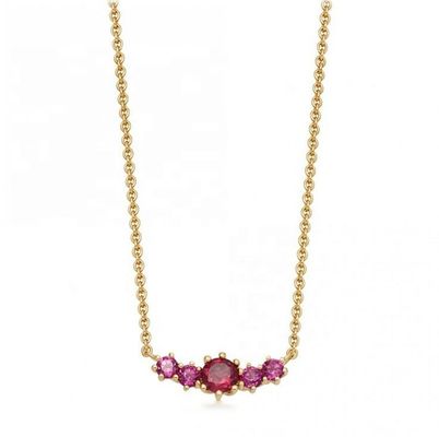 Gold Plated 925 Sterling Silver Ruby Gemstone Necklace With Cable Chain