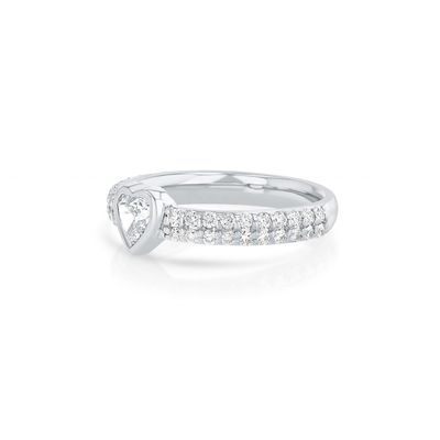 14K Gold Double Row Pave Diamond Heart-Shaped Engagement Ring Size 5-10 with AAA CZ Stone
