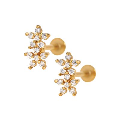 Classic Style Double Flowers Ball Back Flat Back 925 Sterling Silver Earrings for Girls