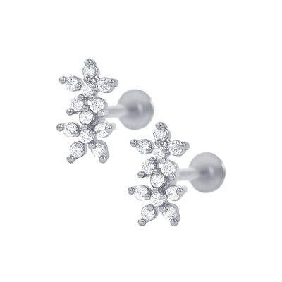 Classic Style Double Flowers Ball Back Flat Back 925 Sterling Silver Earrings for Girls