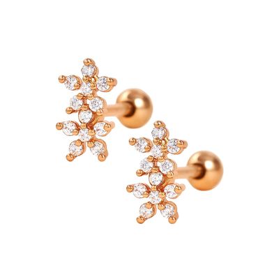 Classic Style Double Flowers Ball Back Flat Back 925 Sterling Silver Earrings for Girls