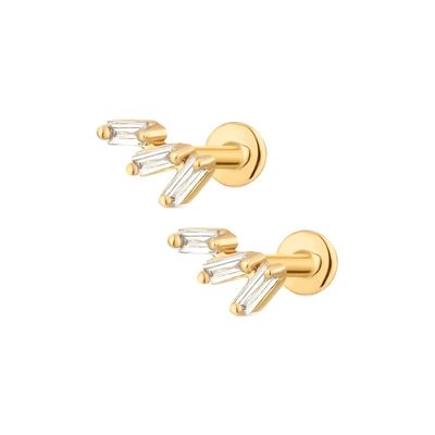 Triple White Cubic Zircon Threaded Flat Back 925 Sterling Silver Earrings Express Shipping