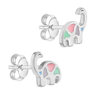 Multicolored Enamel Dinosaur Stud Earrings 925 Sterling Silver For Little Girls