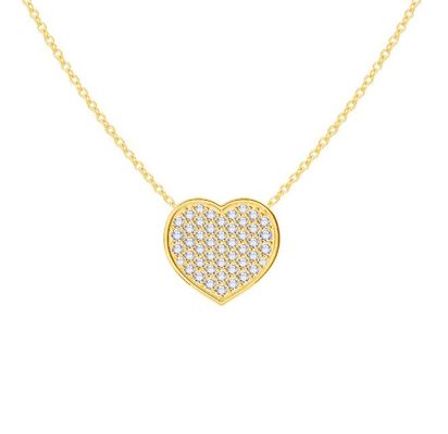 18" Chain Length Round Cut Diamond 925 Sterling Silver Heart Pendant Necklace for Women