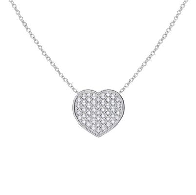 18" Chain Length Round Cut Diamond 925 Sterling Silver Heart Pendant Necklace for Women
